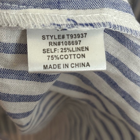 ALICE BLUE Striped Linen Blend Button Down Shirt - Picture 5 of 9
